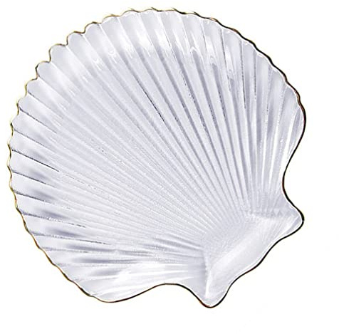 UPKOCH White Serving Platters Sea Shells Jewelry Dish, Seashells Jewelry Tray, Glass Tray Ring Display Holder, Trinket Dish for Earrings Necklace Bracelet Organizer Display Jewlery