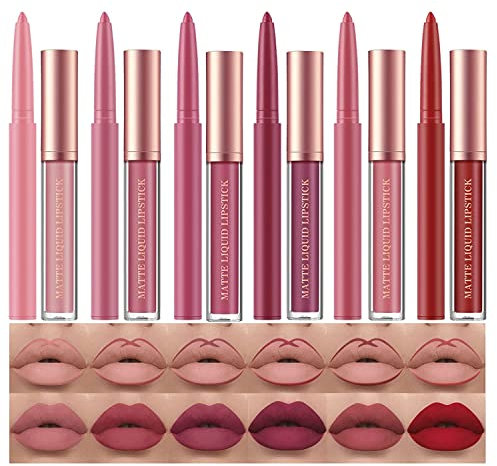 12 Pcs Liquid Lipstick Lipliner Set Nude Lipliner Matte Lipstick Long Lasting Non-Fading Waterproof Lip Glosses Makeup Set Gift For Women (Set B)