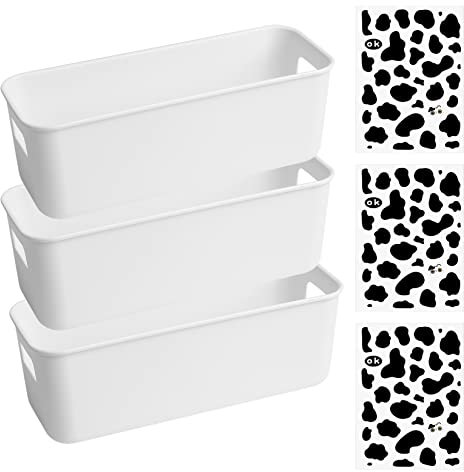 Heozhuyi 3 Pcs Plastic Storage Baskets with Handles, Kitchen Cupboard Organiser Storage Boxes, Rectangular Storage Organizing Bins for Kitchen, Cupboard, Office, School, Home, Shelves Storage