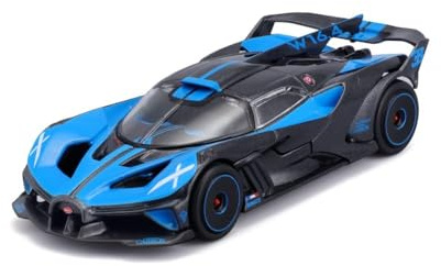 Bburago - Bugatti Bolide avec vitrine d'exposition à l'échelle 1:43, Voiture Diecast Bleue et Noire, réplique détaillée de l'hypercar, Licence Officielle Bugatti, de Collection, 14+