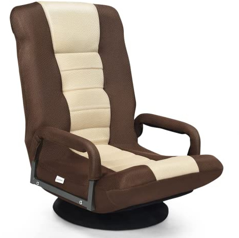 RELAX4LIFE Bodenstuhl mit 360 Grad drehbarem Sockel, Bodensessel 6 winkelverstellbarer Relaxsessel bis 140 kg belastbar, Lazy Sofa für Wohnzimmer Büro (Braun + Beige), LA09371, 87 x 55 x 75 cm