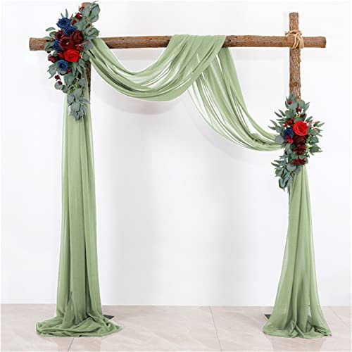 EXQULEG 1 Stück Querbehang Freihanddeko Vorhang Einfarbige Hochzeitsbogen Gardinen Tüll für Schlafzimmer Wohnzimmer Hochzeit 50x570cm (Graugrün)