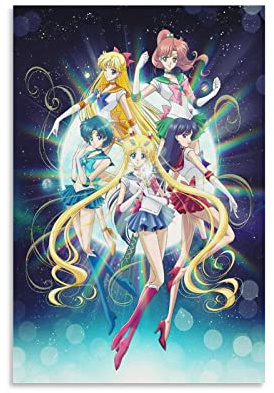 HIHIOI Anime Five Schöne Mädchen Sailor-Moon Kristall-Poster Leinwand Kunst Poster und Wandkunst Bild Druck Moderne Familie Schlafzimmer Dekor Poster 30 x 45 cm