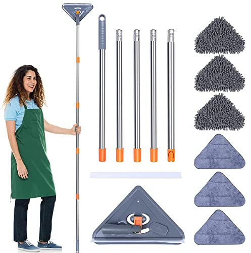 Vadrouille de Nettoyage Réglable Rotative à 360,Balai Lave Sol avec Grattoir,Longueur Ajustable Jusqu'à 216CM,Vadrouille de Nettoyage Triangle pour Fenêtres,Sol