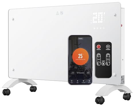 DONYER POWER 2000W Convector Heater, Ultra-thin Wall-mounted or Freestanding, 24H Timer Remote Controlled Operated with WIFI Connection, Ultra-white Glass Panel