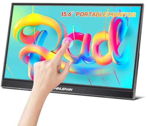 Thinlerain Monitor táctil portátil de 15,6 Pulgadas, USB C, 1920 x 1080p, Pantalla IPS, HDMI, monitores extendidos, Monitor de Viaje portátil para PC, Smartphone, portátil, Windows 7, 8, 10