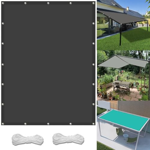 Sonnensegel tarp 2 x 2.6 m Wasserdicht Sonnenschutz Strand Reißfest UV-Schutz nach Mass Polyestergewebe Mit Seil Beschattungsnetz für Balkon Terrasse Garten, Dunkelgrau