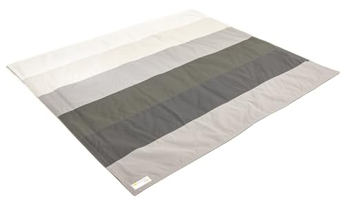 Sonnenmax® Picknickdecke wasserdicht [Öko-Tex100 Zertifiziert & Handmade in Germany] Stranddecke sandfrei | Strandmatte gepolstert| Krabbeldecke für Baby | Farbe Weiss-grau | Größe 150cm x 170cm