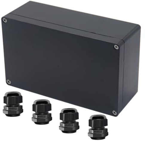 Raculety Project Box ABS Black Electrical Boxes IP65 Outdoor Waterproof Box Electronic Junction Box Power Enclosure with Cable Glands for DIY Project 7.87 x 4.72 x 2.95 inch (200x120x75mm)