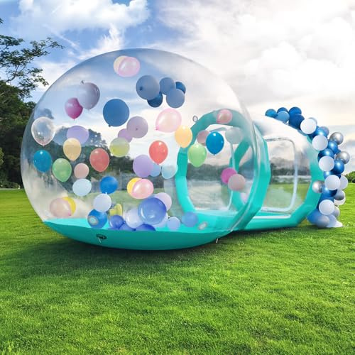 Clear Inflatable Bubble House Dome Tent with Tunnel - Includes 550W Air Blower & 600W Air Pump, Perfect for Parties & Play, Christmas (Cyan, 8FT/2.5M)