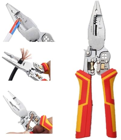 Generic Alicates para pelar cables 9 en 1, trenzador, tijeras de tracción y prensado de cables, juez de cable caliente, alarmas LED sonoras e intermitentes