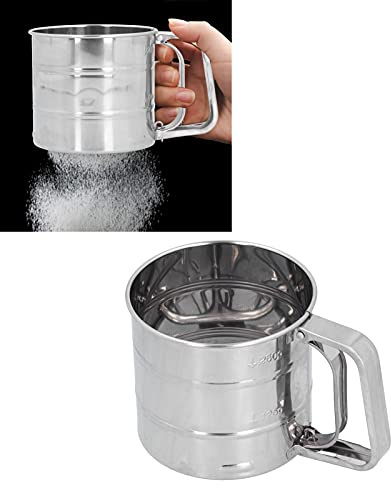 Flour Sifter, Stainless Steel Handheld Sieve for Baking, Fine Mesh Strainer for Flour, Powdered Sugar & Dry Ingredients, Dishwasher Safe