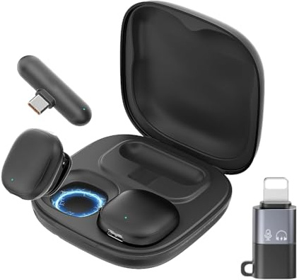 OBEST Lavalier mikrofon, USB-C trådlös kontaktmikrofon, mini mikrofon med magnetisk, mikrofon för mobiltelefon/dator, brusreducering, 40H batteri för YouTube, Podcast, Vlog, Tiktok