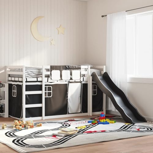 Gecheer Pine Wood Bunk Bed with Slide for Kids, White Frame, Anthracite Slide, 90x200cm Mattress Size, 6+ Years bed Model3284110