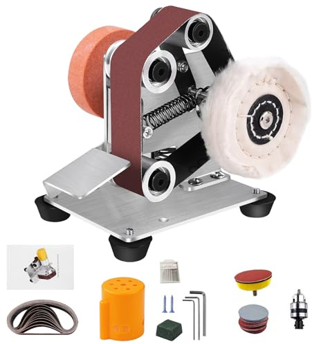 Bandschleifer Elektrisch 7-Gang mit 10 Schleifbändern - Mini Schleifmaschine 4000-9000 U/min - Multifunktions Schleifpolierer für Messerschärfen, Metall, Holz - Kompatibel