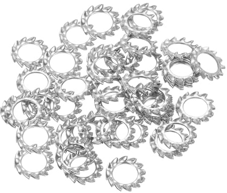 QUARKZMAN 50 Pcs Arandelas De Bloqueo Con Dientes Externos Plateado | De Acero Inoxidable 304., Arandela De Seguridad Estrella M6 Arandela Dentada, Para Tornillos Equipos Mecánicos Fijadores.