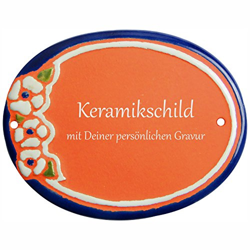 Handarbeit aus Schleswig-Holstein Keramikschild 14,5 x 11,5 cm Motiv DREI Blüten (Terracotta)