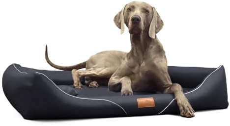 tierlando® Orthopädisches Hundebett William Easy-Clean, Luxus Hundesofa aus Kunstleder für Allergiker mit Memory Foam Matratze, Größe: 90x75cm | Farbe: 03 Schwarz