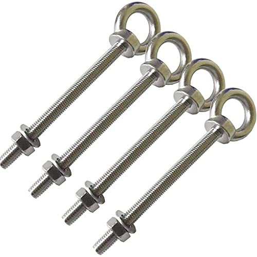 AIVOOF Shoulder Eye Bolt, 4 Pack M8 Stainless Steel Eye Bolts 5/16 X 4 Heavy Duty EyeBolts Screws in Eye Hooks with Washer and Nuts for Lifting and securing Cables Wires, Thread Length 100mm