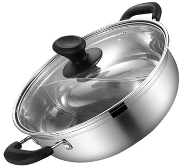 Cabilock Stainless Steel Shabu Shabu Hot Pot with Divider and Lid Dual Sided Soup Cookware for Induction Cooktop Gas Stove Silver