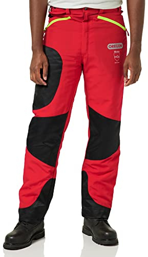 Oregon Waipoua motorsåg skyddsbyxor, typ A klass 1 motorsågskydd, justerbar lätt andningsbar förstärkt kläder, storlek 2XL (XXL, EU 58-60) - – Hi Vis röd/gul/svart