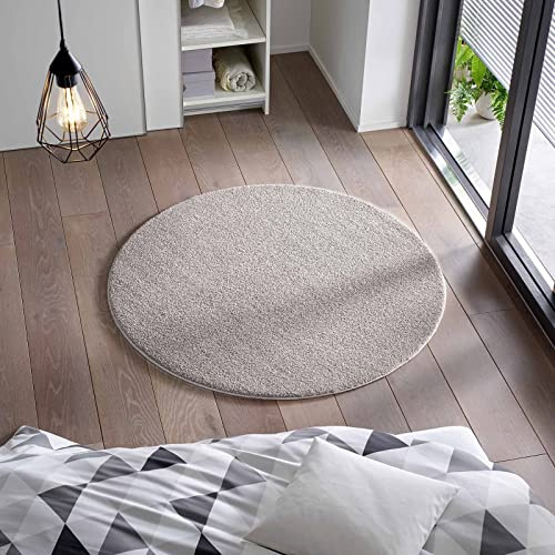 Taracarpet Kurzflor Flachgewebe Teppich für Wohnzimmer, Kinderzimmer und Schlafzimmer Einfarbig Uni Grau Silber 160 cm rund
