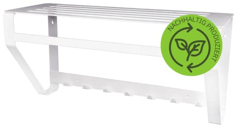 Gorillz Wandgarderobe Iron Seven I Garderobe mit 7 Haken in Weiß I Mit Kleiderhaken & Hutablage I Halterung für Jacken I Hochwertige & moderne Garderobenleiste aus Metall I Einfache Montage