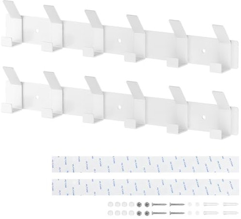 Ouzionz 2 Stück Kleiderhaken mit Hakenleiste, Mattes Weiß, für Schlafzimmer, Bäder und Küchen