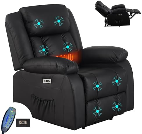 TRIOBLADE Electric Recliner Armchair with Massage & Heat Recliner Chair Massage Sofa Chair Lazy Boy Recliners for Elderly Ergonomic Lounge Single Sofa for Living Room (Black)
