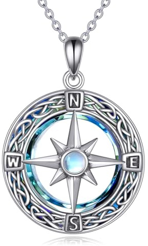 VENACOLY kompass halsband 925 sterling silver keltisk knut kompass berlock halsband kristall kompass smycken för kvinnor män pensionering gåva