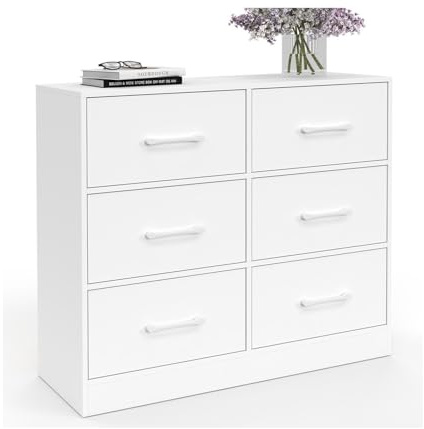 IDMarket - Kommode mit 6 Schubladen aus Stoff UPPAH 80 cm Aufbewahrungsmöbel Holz weiß