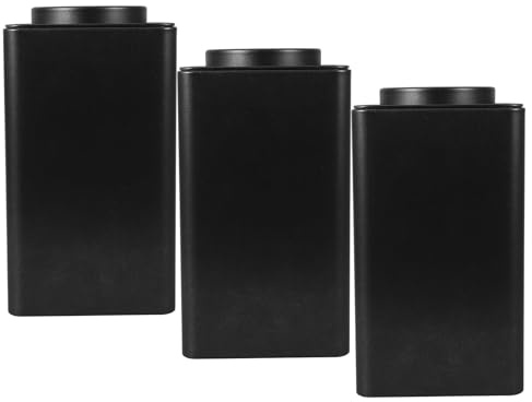 Healeved 3 Botes Metálicos de Hojalata Negra Tapa Hermética para Almacenamiento de Té, Azúcar o Café, Fácil de Transportar y Adecuado para Viajes en Mochila