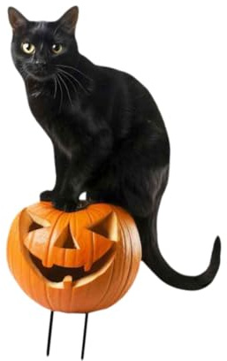 Gazechimp Estaca de Jardín Calabaza Animal Halloween Ornamental Metal Hierro Decoración Resistente Inserción Césped Adecuado para Patio Hogar, Gato