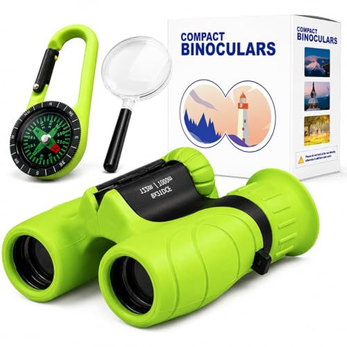 Binoculares para niños 8 x 21 - Set de pequeños exploradores con lupa, brújula, estuche y cinturón - Prismáticos ligeros para niños para excursiones, bosque, zoológico y observación de la naturaleza