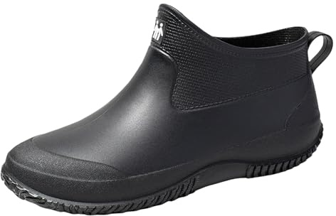 Stivali di gomma da donna, corti, impermeabili, da giardino, senza lacci, con suola antiscivolo, passante da trazione, casual, scarpe da giardino, per esterni, A04 nero, 44 EU