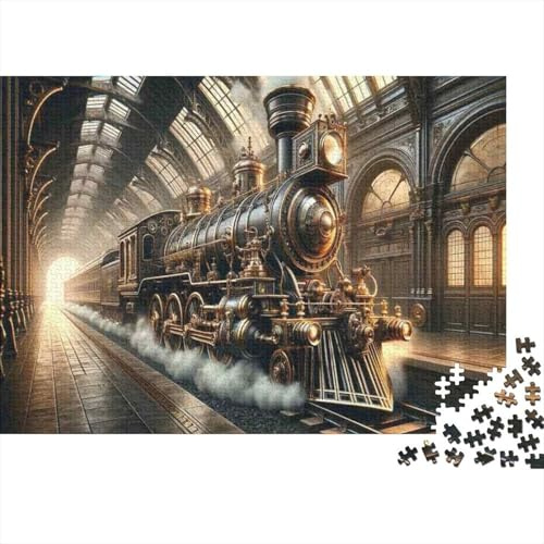 1000-Piece Adult Jigsaw Puzzle, Vintage Steam Train Station, 38x26cm/1000pcs; White Pieces for Organised Sorting; for Calm Hands-on Time after Work