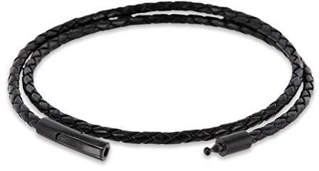 Auroris Echtleder Kette/Armband geflochten 3mm Farbe: schwarz mit Hebeldruckverschluss aus matt-schwarzem Edelstahl