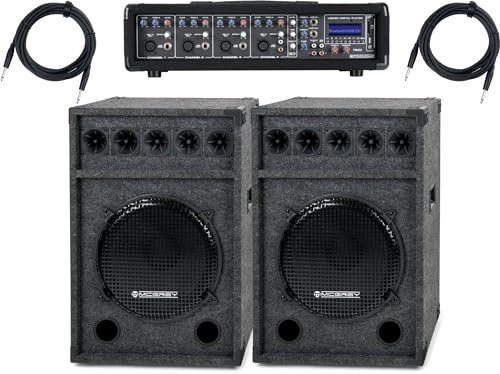 Pronomic PM42-Festival StagePower Set: Potente Set para Festivales con mezcladora 4 Canales y MP3, 2 Cajas pasivas 15 600W, 5 Drivers piezo 3 y 2 Cables Altavoz.