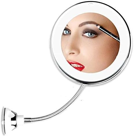 Deeabo Espejo de Maquillaje de Cuello de Cisne, Espejo Cosmético con Aumento de 10x y Luz LED, Rotación de 360 Grados para Viajes, Baño y Mesa