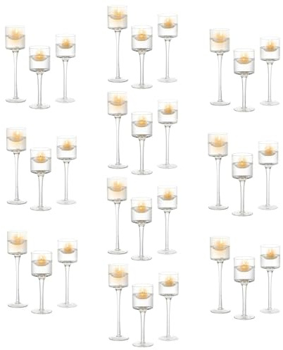 Romadedi Värmeljushållare glas ljusstake ljushållare – elegant ljusglas hög för värmeljus blockljus värmeljushållare för bordsdekoration, matbord, bröllop, fest, 30 stycken/10 set, 20/23/26 cm