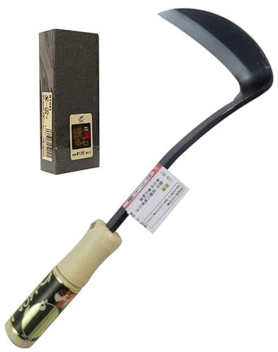 Faucille de Désherbage Nejiri Kama Hiyoko avec Pierre à Aiguiser Grain 120 - Fabriqué au Japon