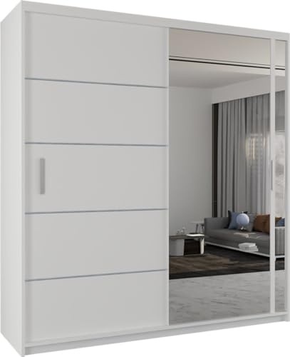 SLIDING WARDROBE 4U Indiana Free Standing Double Sliding Mirror Door wardrobe (120cm, White)