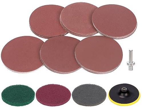 Mardatt 65Pcs 5 No-Hole Sanding Discs Pads Kit with Hook and Loop Backing Pad, 80 100 120 180 240 400 Grits Angle Grinder Drill Sanding Attachment and Soft Foam Buffering Pad for Wood Polishing