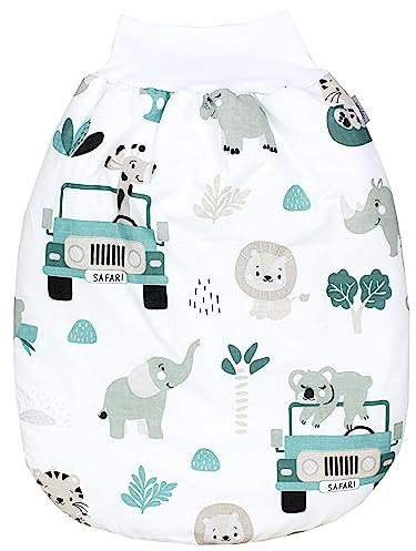 TupTam Baby Strampelsack Schlafsack mit breitem Bund Winterschlafsack für Mädchen Jungen Babyschlafsack, Farbe: Zoo Cars Grau Grün, Größe: 0-6 Monate