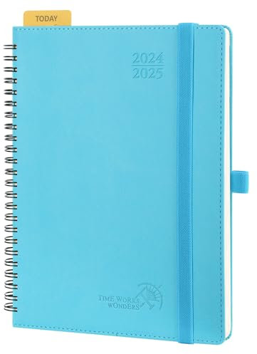 POPRUN Kalender 2025 Wochenplaner (Aug.2024-Dez.2025) Ringbuch mit Softcover, ca. A5 (22 x 16,5 cm), 17-Monate-Terminplaner 2025 1 Woche 2 Seite mit Zertifiziertem Papier - Blaugrün