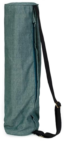 Yoga Studio Sac pour tapis de yoga bicolore en coton bio avec bandoulière réglable et poche (bleu sarcelle)