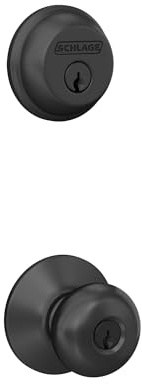 Schlage FB50 N G PLY 622 Single Cylinder Deadbolt and Keyed Entry Plymouth Knob, Matte Black