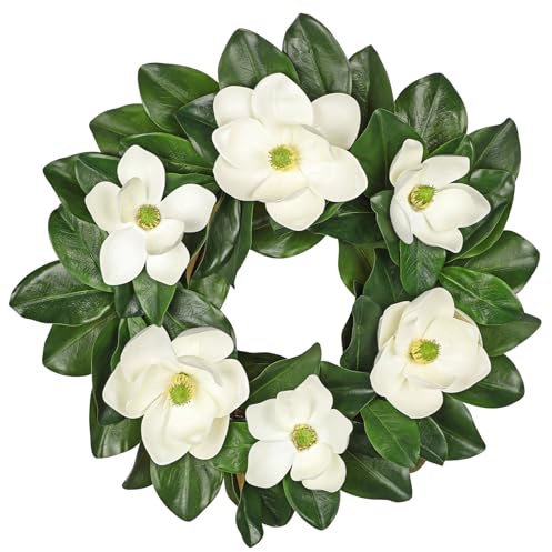 Künstlicher Magnolienkranz Künstliche Blumenkranz Türkranz Deko groß Ø60cm Türkranz Wandkranz Frühlingsdeko für Frühlings-Sommer-Osterdekoration, Zuhause, Parties, Türen, Hochzeiten