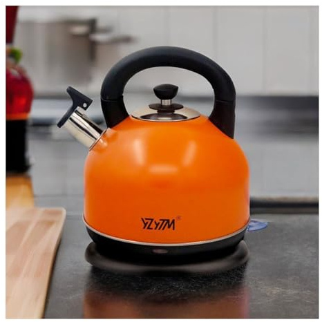 Bouilloire electrique, Bouilloir inox theiere(2000W, Ouverture automatique, Ebullition rapide, Ecoulement parfait, Filtre Anticalcaire, Eclairage LED, Economie d'Energie) (Orange, 3L)