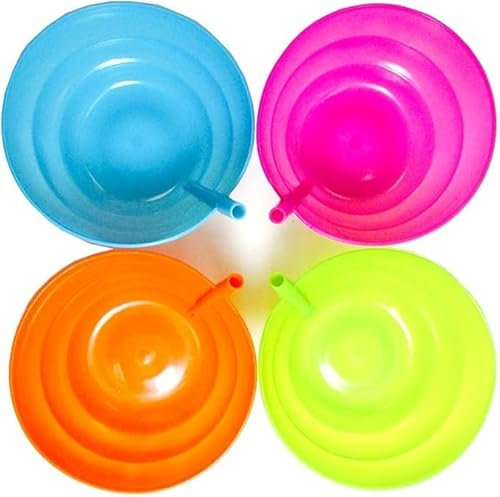 NCS35® Drinking Glasses Toddler Sippy Cup 4 Pcs Kids Coloured Plastic Tumblers with Built-in Straw No Spill, Dishwasher Safe Glassware for Water, Juice, Milk, Cocktail Baby (Multicolour Bowls)